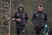 27 January 2015; Simon Zebo, left, and Peter O'Mahony, Ireland, arrive for squad training. Ireland Rugby Squad Training, Carton House, Maynooth, Co. Kildare. Picture credit: David Maher / SPORTSFILE