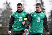 27 January 2015; Fergus McFadden, left, and Noel Reid, Ireland, arrive for squad training. Ireland Rugby Squad Training, Carton House, Maynooth, Co. Kildare. Picture credit: David Maher / SPORTSFILE