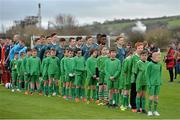 25 January 2015; The Republic of Ireland team and mascots stand for the national anthems before the game. U15 Soccer International, Republic of Ireland v Scotland, Pat Kennedy Park, Tanavalla, Listowel, Co. Kerry. Picture credit: Brendan Moran / SPORTSFILE