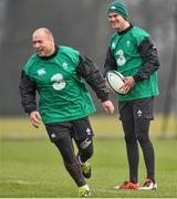27 January 2015; Jonathan Sexton, right, and Richardt Strauss, Ireland, in action during squad training. Ireland Rugby Squad Training, Carton House, Maynooth, Co. Kildare. Picture credit: David Maher / SPORTSFILE