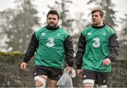 27 January 2015; Marty Moore, left, and Jordi Murphy, Ireland, arriving for squad training. Ireland Rugby Squad Training, Carton House, Maynooth, Co. Kildare. Picture credit: David Maher / SPORTSFILE