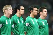 13 October 2007; Republic of Ireland players, from right, Steve Finnan, Stephen Kelly, Joey O'Brien, and Andy Keogh line up before the match. 2008 European Championship Qualifier, Republic of Ireland v Germany, Croke Park, Dublin. Picture credit; Brian Lawless / SPORTSFILE