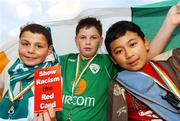 17 October 2007; Gerry Capocci, age 12, from Domnick Street, left, Johnny Doherty, age 11, from Drumcondra, and Thomas Reyes, age 11, from Finglas, right, pictured ahead of the game. The children will be taking part in an exhibition game at half time in which children of 7 different nationalities will promote the FAI's Football Against Racism in Europe, FARE, week. 2008 European Championship Qualifier, Republic of Ireland v Cyprus, Croke Park, Dublin. Picture credit; Stephen McCarthy / SPORTSFILE