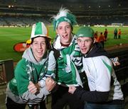 17 October 2007; Republic of Ireland fans, from left, Conor McCarthy, Luke Wilson, and Brian O'Connell, all from Cobh, Co. Cork, arrive early for the match. 2008 European Championship Qualifier, Republic of Ireland v Cyprus, Croke Park, Dublin. Picture credit; Brian Lawless / SPORTSFILE