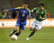 17 October 2007; Constantions Charalambides, Cyprus, in action against Stephen Hunt, Republic of Ireland. 2008 European Championship Qualifier, Republic of Ireland v Cyprus, Croke Park, Dublin. Picture credit; Matt Browne / SPORTSFILE