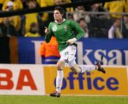 17 October 2007; Northern Ireland Kyle Lafferty celebrates after scoring his side's equalising goal. 2008 European Championship Qualifier, Sweden v Northern Ireland, Rasunda Stadium, Solna, Stockholm, Sweden. Picture credit; Oliver McVeigh / SPORTSFILE