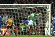 17 October 2007; Robbie Keane, Republic of Ireland, watches his header go wide during the second half. 2008 European Championship Qualifier, Republic of Ireland v Cyprus, Croke Park, Dublin. Picture credit; David Maher / SPORTSFILE