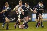 19 October 2007; Cian Healy, Leinster A, gets the ball away to team-mate Fionn Carr despite the tackle of Stuart Philpott, Ulster A. Rugby interprovincial, Leinster A v Ulster A, Old Belvedere RFC, Anglesea Road, Dublin. Picture credit; Matt Browne / SPORTSFILE