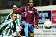 19 October 2007; Eamon Zayed, Drogheda United, in action againstLiam Kearney, left, and Billy Woods, Cork City. eircom League of Ireland Premier Division, Drogheda United v Cork City, United Park, Drogheda. Picture credit; David Maher / SPORTSFILE