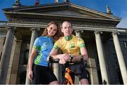 27 January 2015; Model Rozanna Purcell pictured with former Rás winner David McCann at the launch of the 2015 An Post Rás which will begin on Sunday May 17th, in Dunboyne, Co. Meath and finish on Sunday May 24th, in Skerries, Co. Dublin. GPO, O'Connell Street, Dublin. Picture credit: Pat Murphy / SPORTSFILE
