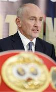 27 January 2015: Barry McGuigan, manager of Carl Frampton, during a press conference. Frampton VS Avalos, The World Is Not Enough London Press Conference, Heron Tower, Bishopsgate, London, England. Picture credit: Paul Harding / SPORTSFILE