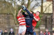 27 January 2015; Stephen Cahill, left, and David Hanrahan, centre, Cork IT, in action against Conor Cox, UCC. Independent.ie Sigerson Cup, Round 1, UCC v Cork IT, Mardyke, Cork. Picture credit: Barry Cregg / SPORTSFILE
