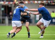 27 January 2015; Gavin Croke, St Michael's College, is tackled by Niall Curran, left, and Michael McCormack, St Mary's College. Bank of Ireland Leinster Schools Senior Cup, 1st Round, St Michael's College v St Mary's College, Donnybrook Stadium, Donnybrook, Dublin. Picture credit: Pat Murphy / SPORTSFILE