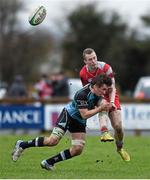 27 January 2015; Michael Boland, Glenstal Abbey, is tackled by Niall O'Shea, Castletroy College. SEAT Munster Schools Senior Cup, Round 1, Castletroy College v Glenstal Abbey. Rosbrien, Limerick. Picture credit: Diarmuid Greene / SPORTSFILE