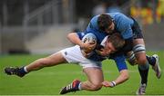 27 January 2015; Ronan Foley, St Mary's College, is tackled by Max Deegan, St Michael's College. Bank of Ireland Leinster Schools Senior Cup, 1st Round, St Michael's College v St Mary's College, Donnybrook Stadium, Donnybrook, Dublin. Picture credit: Pat Murphy / SPORTSFILE