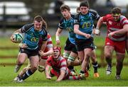 27 January 2015; Mark O'Mara, Castletroy College, is tackled by Neilus Mulvihill and Alex Donohue, Glenstal Abbey. SEAT Munster Schools Senior Cup, Round 1, Castletroy College v Glenstal Abbey. Rosbrien, Limerick. Picture credit: Diarmuid Greene / SPORTSFILE