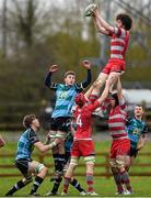 27 January 2015; Neilus Mulvihill, Glenstal Abbey, wins possession in a lineout ahead of Ronan Murphy, Castletroy College. SEAT Munster Schools Senior Cup, Round 1, Castletroy College v Glenstal Abbey. Rosbrien, Limerick. Picture credit: Diarmuid Greene / SPORTSFILE