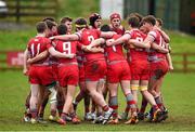 27 January 2015; The Glenstal Abbey team gather together in a huddle before the start of the game. SEAT Munster Schools Senior Cup, Round 1, Castletroy College v Glenstal Abbey. Rosbrien, Limerick. Picture credit: Diarmuid Greene / SPORTSFILE