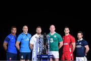 28 January 2015; In attendance at the launch of the RBS Six Nations Championship Launch 2015 are team captains, from left to right, France's theirry Dusautoir, Italy's Sergio Parisse, England's Chris Robshaw, Ireland's Paul O'Connell, Wales' Sam Warburton and Scotland's Greig Laidlaw. RBS Six Nations Championship Launch 2015, The Hurlingham Club, Ranelagh Gardens, London, England. Picture credit: Ramsey Cardy / SPORTSFILE