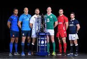 28 January 2015; In attendance at the launch of the RBS Six Nations Championship Launch 2015 are team captains, from left to right, France's theirry Dusautoir, Italy's Sergio Parisse, England's Chris Robshaw, Ireland's Paul O'Connell, Wales' Sam Warburton and Scotland's Greig Laidlaw. RBS Six Nations Championship Launch 2015, The Hurlingham Club, Ranelagh Gardens, London, England. Picture credit: Ramsey Cardy / SPORTSFILE