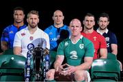 28 January 2015; In attendance at the launch of the RBS Six Nations Championship Launch 2015 are team captains, from left to right, France's theirry Dusautoir, England's Chris Robshaw, Italy's Sergio Parisse, Ireland's Paul O'Connell, Wales' Sam Warburton and Scotland's Greig Laidlaw. RBS Six Nations Championship Launch 2015, The Hurlingham Club, Ranelagh Gardens, London, England. Picture credit: Ramsey Cardy / SPORTSFILE