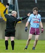 28 January 2015; Referee Marty Duffy shows the black card to Darren Moran, GMIT. Independent.ie Sigerson Cup, Round 1, GMIT v DIT. Tuam Stadium, Tuam , Co. Galway. Picture credit: David Maher / SPORTSFILE