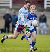28 January 2015; Ronan Steede, GMIT, in action against Darren O'Reilly, DIT. Independent.ie Sigerson Cup, Round 1, GMIT v DIT. Tuam Stadium, Tuam, Co. Galway. Picture credit: David Maher / SPORTSFILE