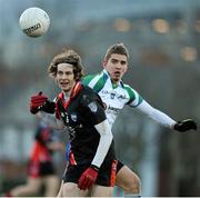 28 January 2015; Tiernan Daly, Trinity College, in action against Dan Queney, Athlone IT. Independent.ie Sigerson Cup, Preliminary Round, Trinity College v Athlone IT. Clanna Gael GAC, Ringsend, Dublin. Picture credit: Barry Cregg / SPORTSFILE