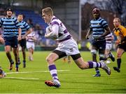 29 January 2015; Michael Silvester, Clongowes Wood College, goes over for a try. Bank of Ireland Leinster Schools Senior Cup, 1st Round, Clongowes Wood College v Castleknock College. Donnybrook Stadium, Donnybrook, Dublin. Picture credit: Pat Murphy / SPORTSFILE