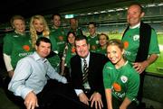 17 October 2007; Dennis Cousins, eircom Sponsorship manager, centre, with soccer legend and former Irish International player Denis Irwin, and Dubliner Marion Farrell with her friends in their own VIP corporate box in Croke Park at the Ireland v Cyprus Euro 2008 Qualifier. Marion was the lucky winner of an eircom competition where she and 9 friends were wined and dined in an exclusive corporate box during the match as well as treated to an overnight stay in a 4-star city centre hotel. Denis Irwin joined Marion and friends for the day to cheer on the boys in green. 2008 European Championship Group D Qualifier, Republic of Ireland v Cyprus, Croke Park, Dublin. Picture credit: Stephen McCarthy / SPORTSFILE