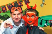 18 October 2007; Soccer legend and former Irish International player Denis Irwin, with 9 year old Adam Savage, on a visit to Temple Street Children's University Hospital, to launch the 'Trick or Treat' campaign. 'Trick or Treat' will run from the 24th October to the 31st October 2007, with key rings being sold at Tesco stores, shopping centres, on-street locations and workplaces nationwide. You can also support Temple Street by texting Treat to 57502, each text costs 2euro. Temple Street, Dublin. Picture credit: Matt Browne / SPORTSFILE
