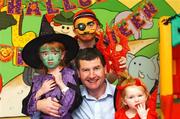 18 October 2007; Soccer legend and former Irish International player Denis Irwin, with from left, 6 year old, Jordon Hazzard, 10 year old, Liam Gannon and 2 year old, Jodie Flynn, on a visit to Temple Street Children's University Hospital, to launch the 'Trick or Treat' campaign. 'Trick or Treat' will run from the 24th October to the 31st October 2007, with key rings being sold at Tesco stores, shopping centres, on-street locations and workplaces nationwide. You can also support Temple Street by texting Treat to 57502, each text costs 2euro. Temple Street, Dublin. Picture credit: Matt Browne / SPORTSFILE