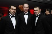 19 October 2007; Dublin footballers, from left, David Henry, Barry Cahill and Alan Brogan at the 2007 Vodafone GAA All-Star Awards. Citywest Hotel, Conference, Leisure & Golf Resort, Saggart, Co. Dublin. Picture credit: Ray McManus / SPORTSFILE