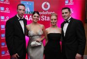 19 October 2007; Dublin footballers Barry Cahill, left, and Alan Brogan, right, with Suzie McGuinness, left, and Lydia Rock at the 2007 Vodafone GAA All-Star Awards. Citywest Hotel, Conference, Leisure & Golf Resort, Saggart, Co. Dublin. Picture credit: Brendan Moran / SPORTSFILE