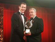 19 October 2007; Ollie Moran of Limerick is presented with his Vodafone GAA All-Star award by Nickey Brennan, President of the GAA, during the 2007 Vodafone GAA All-Star Awards. Citywest Hotel, Conference, Leisure & Golf Resort, Saggart, Co. Dublin. Picture credit: Brendan Moran / SPORTSFILE