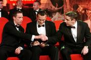 19 October 2007; Dublin's Barry Cahill shakes hands with Kerry's Darragh O Se in front of Dublin's Ciaran Whelan after receiving their awards during the 2007 Vodafone GAA All-Star Awards. Citywest Hotel, Conference, Leisure & Golf Resort, Saggart, Co. Dublin. Picture credit: Brendan Moran / SPORTSFILE