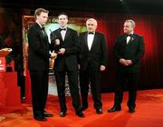 19 October 2007; Seamus Hickey of Limerick is presented with his Vodafone GAA Young Hurler of the year award by Charles Butterworth, CEO, Vodafone Ireland, An Taoiseach Bertie Ahern T.D. and Nickey Brennan, President of the GAA, right, during the 2007 Vodafone GAA All-Star Awards. Citywest Hotel, Conference, Leisure & Golf Resort, Saggart, Co. Dublin. Picture credit: Brendan Moran / SPORTSFILE