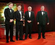 19 October 2007; Killian Young of Kerry is presented with his Vodafone GAA Young Footballer of the Year award by from left, Charles Butterworth, CEO, Vodafone Ireland, An Taoiseach Bertie Ahern T.D. and Nickey Brennan, President of the GAA, during the 2007 Vodafone GAA All-Star Awards. Citywest Hotel, Conference, Leisure & Golf Resort, Saggart, Co. Dublin. Picture credit: Brendan Moran / SPORTSFILE