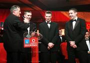19 October 2007; Vodafone GAA All-Star award winners, from left, Marc O Se, Tomas O Se, and Darragh O Se of Kerry are interviewed by Ger Canning of RTE during the 2007 Vodafone GAA All-Star Awards. Citywest Hotel, Conference, Leisure & Golf Resort, Saggart, Co. Dublin. Picture credit: Brendan Moran / SPORTSFILE