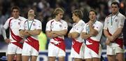 20 October 2007; Dejected England players, from left to right, Toby Flood, Mike Catt, Mathew Tait, Jonny Wilkinson, Andy Gomarsall and Andrew Sheridan. Rugby World Cup Final, South Africa v England,Stade de France, Paris. Picture credit; Paul Thomas / SPORTSFILE