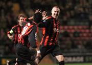 22 October 2007; Michael McGinley, Bohemians, is congratulated by team-mate Harpal Singh after scoring his side's first goal. eircom League of Ireland Premier Division, Bohemians v UCD, Dalymount Park, Dublin. Picture credit; Stephen McCarthy / SPORTSFILE