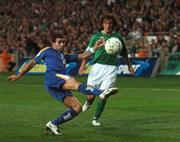 17 October 2007; Konstantinos Makridis, Cyprus, in action against Stephen Hunt, Republic of Ireland. 2008 European Championship Qualifier, Republic of Ireland v Cyprus, Croke Park, Dublin. Picture credit; Stephen McCarthy / SPORTSFILE