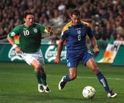 17 October 2007; Stelios Okkarides, Cyprus, in action against Robbie Keane, Republic of Ireland. 2008 European Championship Qualifier, Republic of Ireland v Cyprus, Croke Park, Dublin. Picture credit; Stephen McCarthy / SPORTSFILE