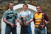 24 October 2007; Greystones captain Neil Megannety, left, with Garryowen captain Paul Neville and Bruff captain Cathal O'Regan, right, at today's photocall to introduce the 2007/2008 AIB League which will kick off on Saturday next. AIB Club Rugby Captains Lineout launch, Ely Place, Dublin. Picture credit: Caroline Quinn / SPORTSFILE