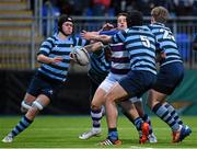 29 January 2015; Joseph Murphy, Clongowes Wood College, is tackled by, from left Richard McHugh, Bilal M'Uazzam, Conor Stinson and Rob O'Meara, right, Castleknock College. Bank of Ireland Leinster Schools Senior Cup, 1st Round, Clongowes Wood College v Castleknock College. Donnybrook Stadium, Donnybrook, Dublin. Picture credit: Pat Murphy / SPORTSFILE