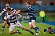 29 January 2015; Colm Mulcahy, Clongowes Wood College, is tackled by Daniel Ladd, Castleknock College. Bank of Ireland Leinster Schools Senior Cup, 1st Round, Clongowes Wood College v Castleknock College. Donnybrook Stadium, Donnybrook, Dublin. Picture credit: Pat Murphy / SPORTSFILE