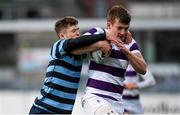 29 January 2015; Colm Mulcahy, Clongowes Wood College, is tackled by Marc Boucher, Castleknock College. Bank of Ireland Leinster Schools Senior Cup, 1st Round, Clongowes Wood College v Castleknock College. Donnybrook Stadium, Donnybrook, Dublin. Picture credit: Pat Murphy / SPORTSFILE