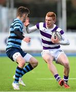 29 January 2015; Conor Murray, Clongowes Wood College, is tackled by Marc Boucher, Castleknock College. Bank of Ireland Leinster Schools Senior Cup, 1st Round, Clongowes Wood College v Castleknock College. Donnybrook Stadium, Donnybrook, Dublin. Picture credit: Pat Murphy / SPORTSFILE
