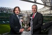 30 January 2015; John Delaney, right, Chief Executive of the Football Association of Ireland, and Paul Henderson, Managing Director, Associated Newspapers (Ireland), announcing the Irish Daily Mail’s sponsorship of the FAI Irish Daily Mail Cup at the Aviva Stadium, Dublin. Picture credit: David Maher / SPORTSFILE