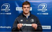 30 January 2015; Josh Van Der Flier, Leinster Academy player, draws out the name of Bevedere College during the Bank of Ireland Schools Senior Cup second round draw. Old Wesley Rugby Club, Dublin. Picture credit: Piaras O Midheach / SPORTSFILE
